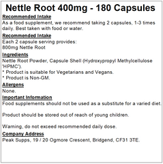 Nettle Root 400mg Capsules (Pure)