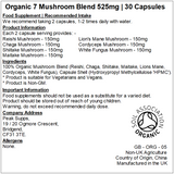 Organic 7 Mushroom Complex Blend 525mg Capsules (Pure) - Reishi, Chaga, Shiitake, Maitake, Lions Mane, Cordyceps & White Fungus