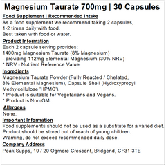 Magnesium Taurate 700mg Capsules (Pure)