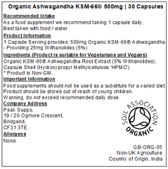 Organic Ashwagandha KSM-66® 500mg Capsules (Pure)
