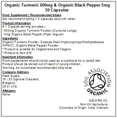 Organic Turmeric 600mg & Organic Black Pepper 5mg Capsules