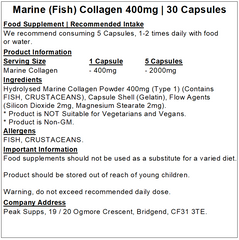 Marine (Fish) Collagen 400mg Capsules (Type 1)