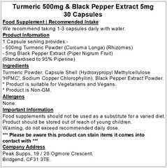 Turmeric 500mg & Black Pepper Extract 5mg Capsules