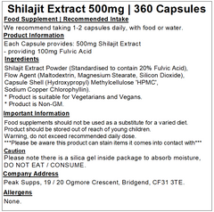 Shilajit 500mg Extract Capsules (20% Fulvic Acid)
