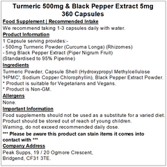 Turmeric 500mg & Black Pepper Extract 5mg Capsules