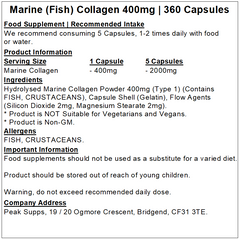 Marine (Fish) Collagen 400mg Capsules (Type 1)