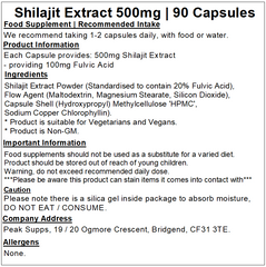 Shilajit 500mg Extract Capsules (20% Fulvic Acid)