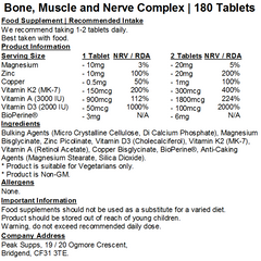 Bone, Muscle & Nerve Complex – Magnesium, Vit A, D3, K2, Zinc, Copper, Bioperine
