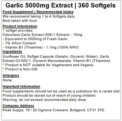 Garlic Extract 5000mg Softgel Capsules (Odourless)