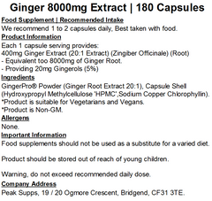 Ginger 8000mg Extract Capsules (Gingerols & Shoaguls)