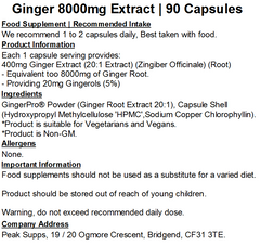 Ginger 8000mg Extract Capsules (Gingerols & Shoaguls)