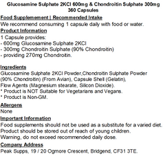 Glucosamine Sulphate 2KCl 600mg and Chondroitin Sulphate 300mg Capsules