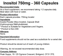 Inositol 750mg Capsules (Pure) (Myo-Inositol)