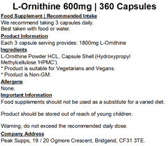 L-Ornithine 600mg Capsules (Pure)