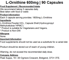L-Ornithine 600mg Capsules (Pure)