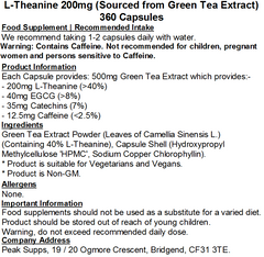 L-Theanine 200mg Capsules (Naturally Sourced from Green Tea Extract)