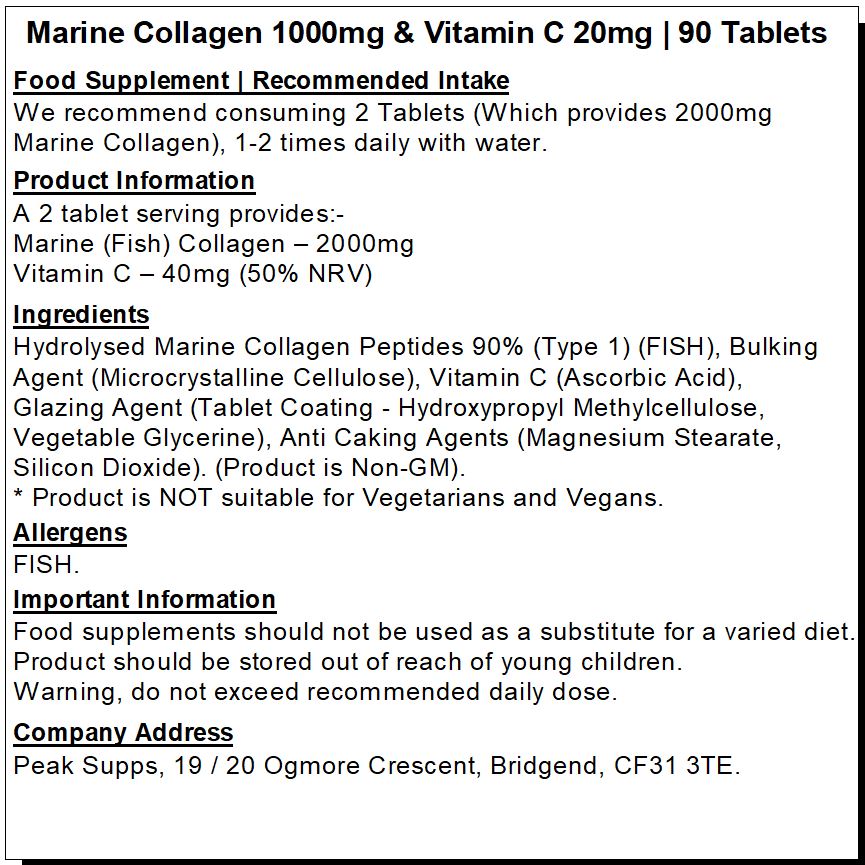 Marine (Fish) Collagen 1000mg with Vitamin C Tablets
