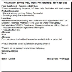 Resveratrol 500mg Capsules | 98% Trans resveratrol