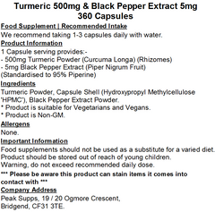 Turmeric 500mg & Black Pepper Extract 5mg Capsules