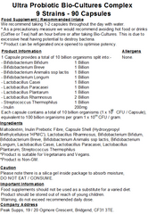 Ultra Probiotic Bio-Cultures Complex - 9 Strains (10 Billion CFU Per Capsule)