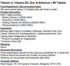 Vitamin C, Vitamin D3, Zinc & Selenium Tablets