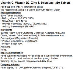 Vitamin C, Vitamin D3, Zinc & Selenium Tablets