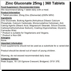 Zinc Gluconate 25mg Tablets