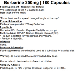 Berberine 250mg Capsules (Pure)