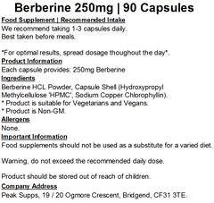 Berberine 250mg Capsules (Pure)