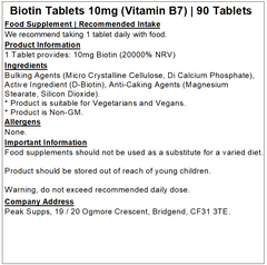 Biotin Tablets 10mg (10,000mcg)