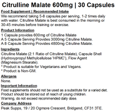 Citrulline Malate 600mg Capsules