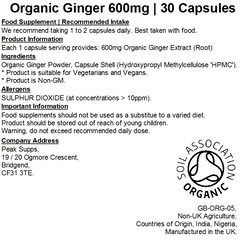 Organic Ginger 600mg Capsules (Pure)
