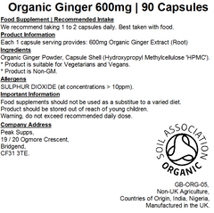 Organic Ginger 600mg Capsules (Pure)