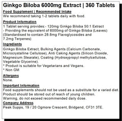 Ginkgo Biloba Tablets 6000mg
