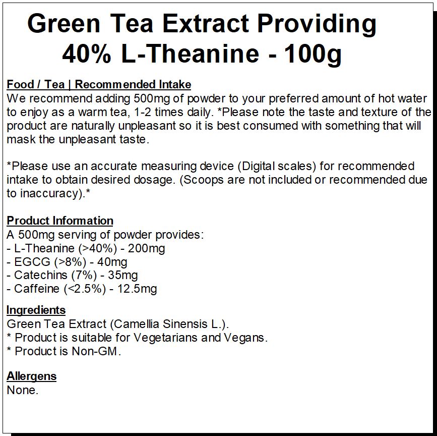 Green Tea Extract Providing 40% L-Theanine Powder