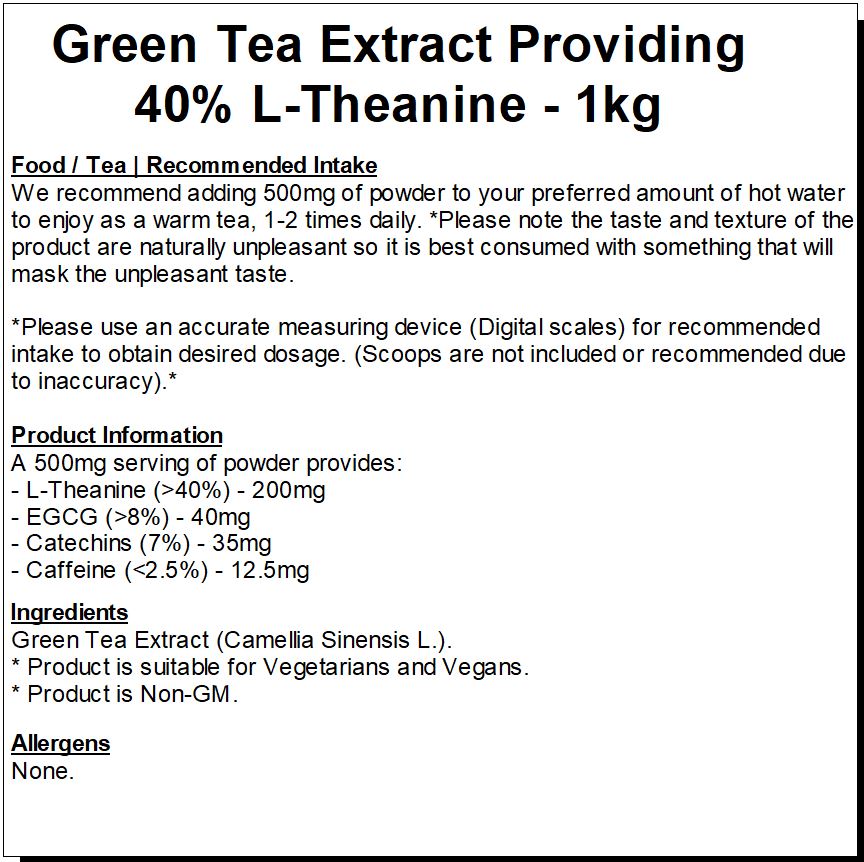 Green Tea Extract Providing 40% L-Theanine Powder