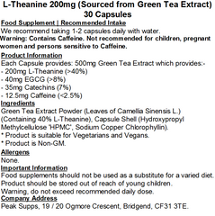 L-Theanine 200mg Capsules (Naturally Sourced from Green Tea Extract)
