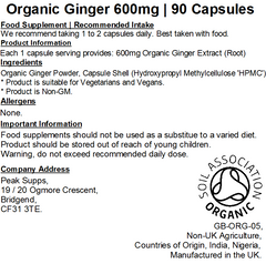 Organic Ginger 600mg Capsules (Pure)