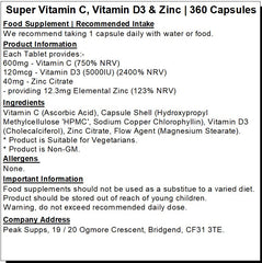 Super Vitamin C, Vitamin D3 & Zinc Capsules