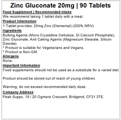 Zinc Gluconate 20mg Tablets