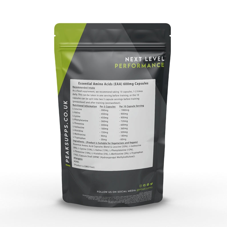 Peak Supps Essential Amino Acids (EAA) 600mg Capsules