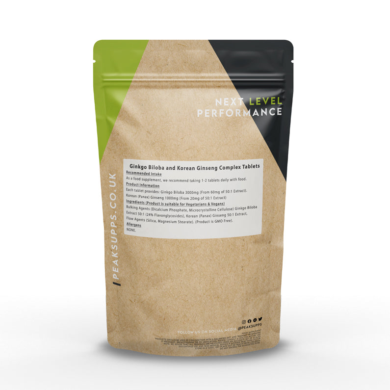 Peak Supps Ginkgo Biloba and Korean Ginseng Tablets 3000/1000mg