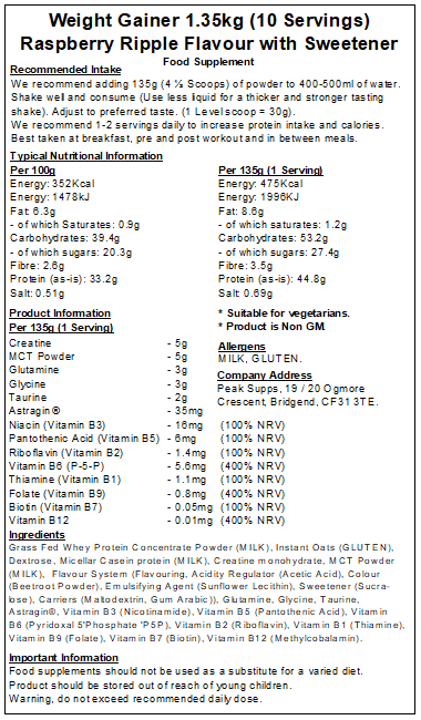 Weight Mass Gainer Protein (Whey, Casein, Creatine & Vitamin B)