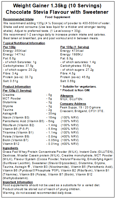 Weight Mass Gainer Protein (Whey, Casein, Creatine & Vitamin B)
