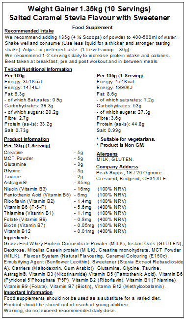 Weight Mass Gainer Protein (Whey, Casein, Creatine & Vitamin B)