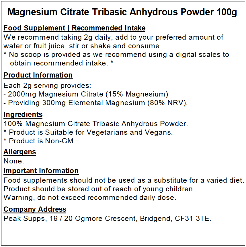 Magnesium Citrate Tribasic Anhydrous Powder