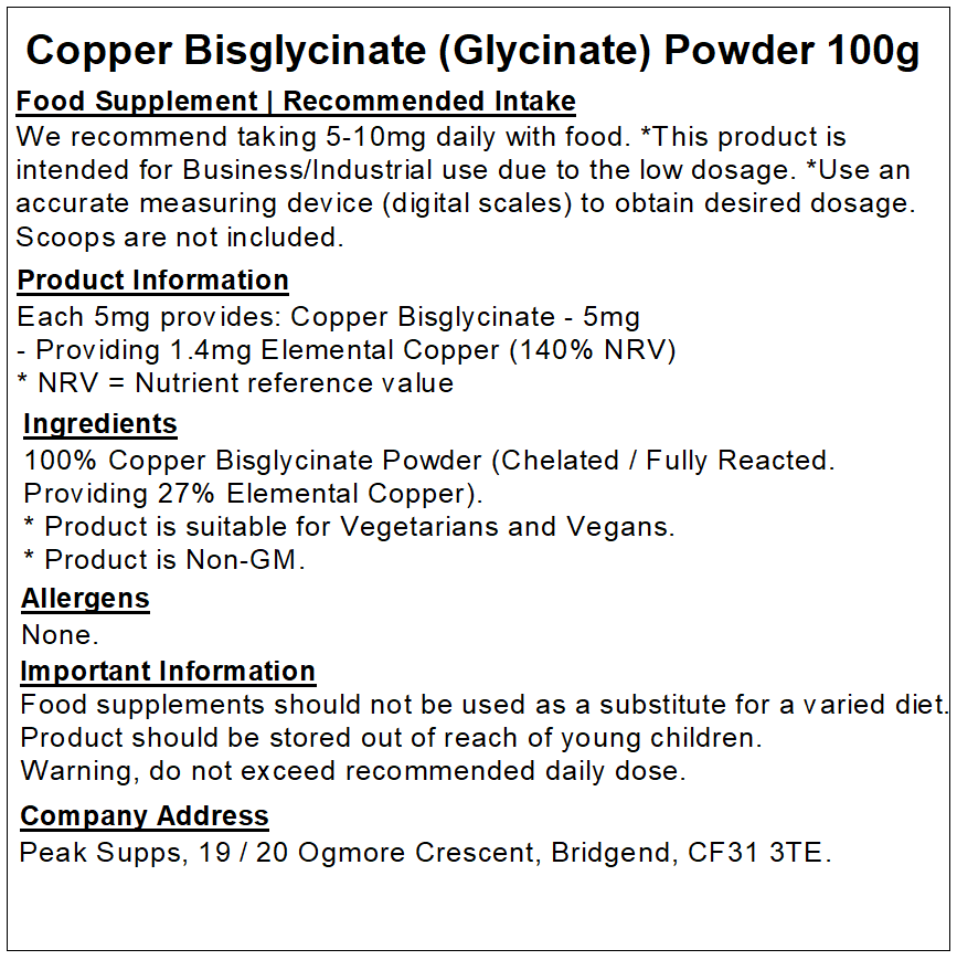 Copper Bisglycinate Powder (Chelated)