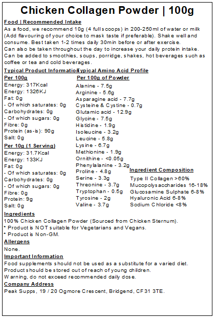 Chicken Collagen Peptides Powder (Type 2)