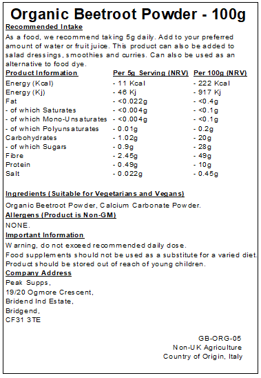 Organic Beetroot Powder - With Calcium Carbonate - SALE