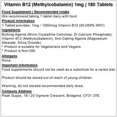 Vitamin B12 Tablets 1mg / 1000mcg (Methylcobalamin)